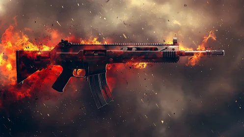 Tactical AR-15 Rifle with Pyroclastic Combustion Effects Overlay.