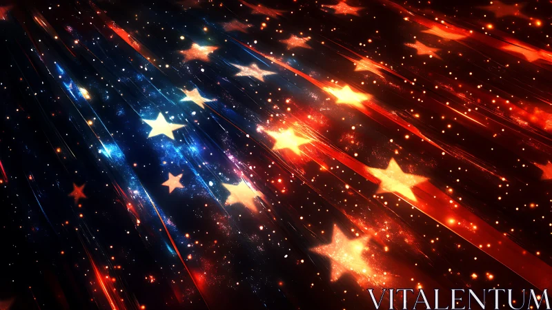 Glowing falling stars streak through a dreamy night sky.