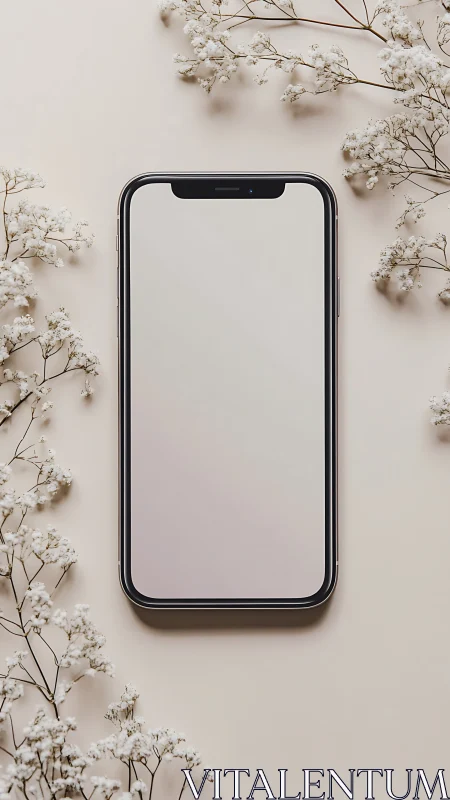 Smartphone Display Mockup with White Flowers.