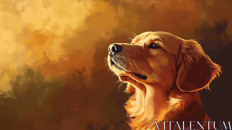 Golden retriever profile in radiant painterly light.
