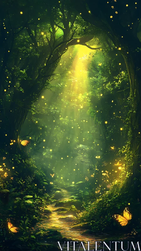 Enchanted Forest Grotto With Bioluminescent Glow.