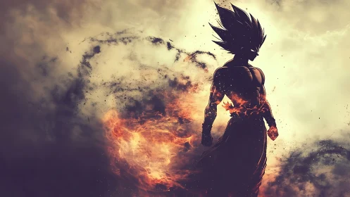 Fireborn warrior dissolving into storm-torn embers.