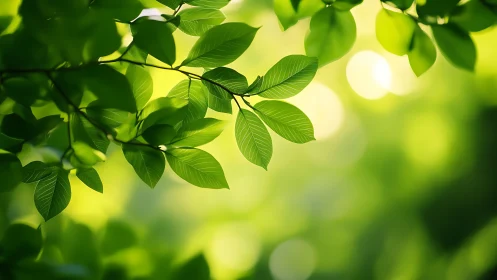 Sunlit green foliage with shallow depth and smooth bokeh background