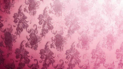 Pink damask wallpaper shows ornate floral pattern gradient