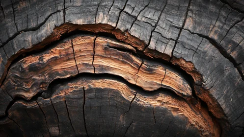 Close-up of Weathered Tree Trunk with Cracks and Natural Texture.