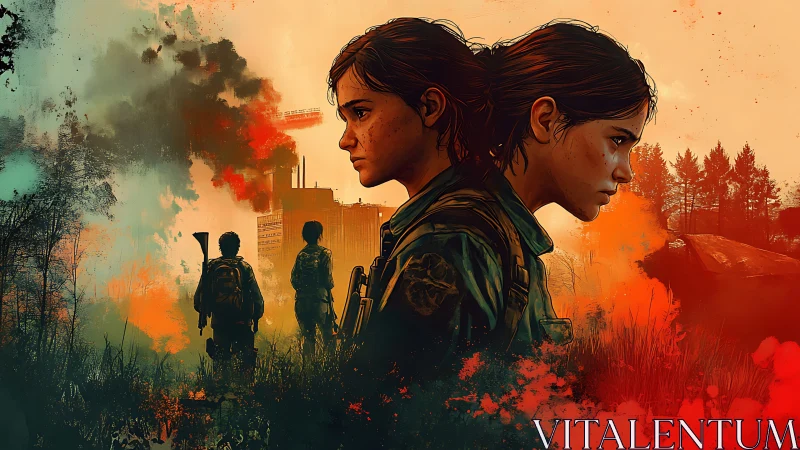 Post-apocalyptic twin portraits in explosive color fields.