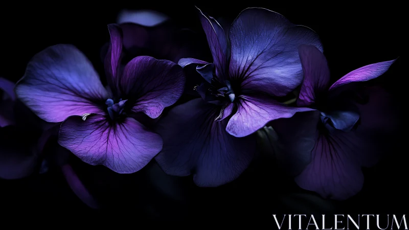 Purple Flowers Glow in Darkness with Delicate Beauty