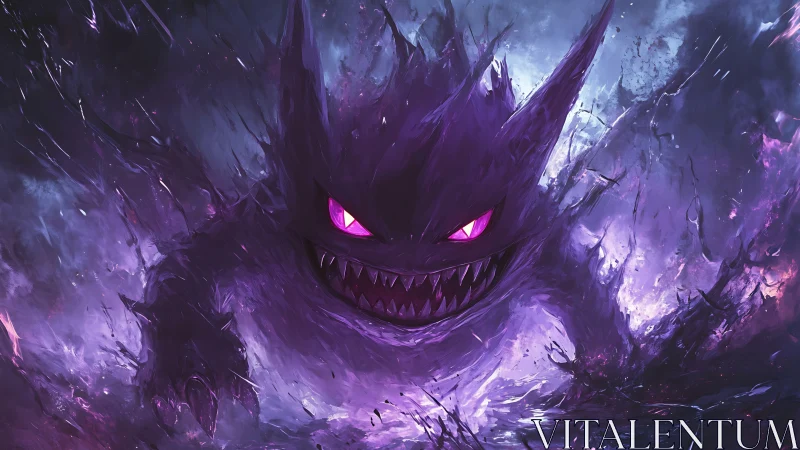 Digital painting of spectral monster in explosive purple void.