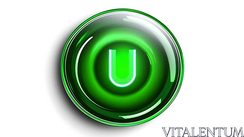 Glossy green power button with glowing U icon symbol.
