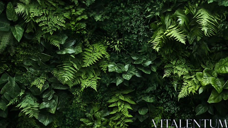Dense vertical foliage panel displays layered green plant forms