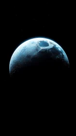 Frozen crescent moon rises quietly against deep cosmic black