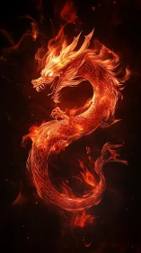 Incandescent serpentine fire-dragon rendered in luminous volumetrics.