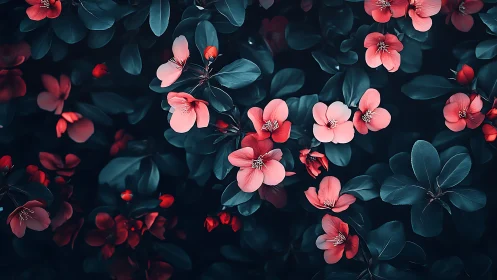 Coral Blooms Dancing in Teal Twilight.