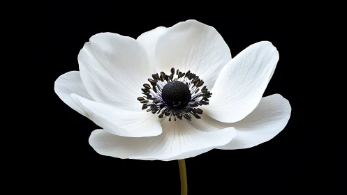 Delicate White Anemone Blooms Against Soft Shadows.