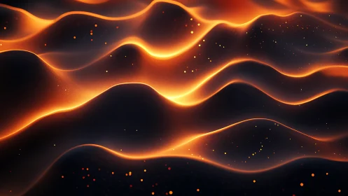 Luminous orange waves form glowing abstract terrain surface
