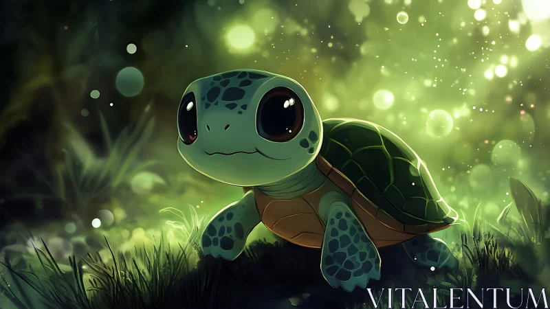 Bioluminescent forest turtle with stylized glossy shell.
