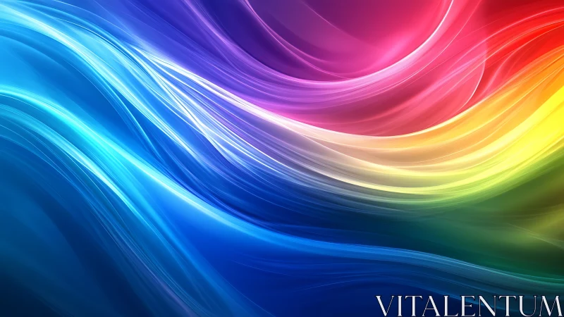 Curved rainbow light streaks sweep diagonally across dark space