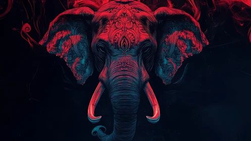 Elephant head illustration shows symmetrical neon linework