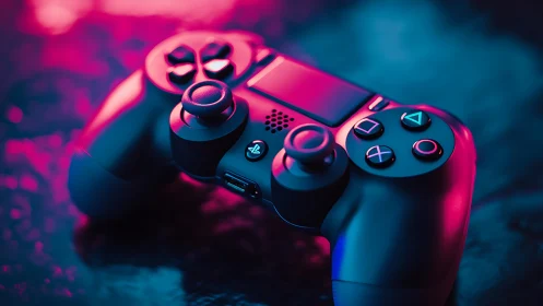Neon-Lit Gaming Controller in Cyberpunk Aesthetic.