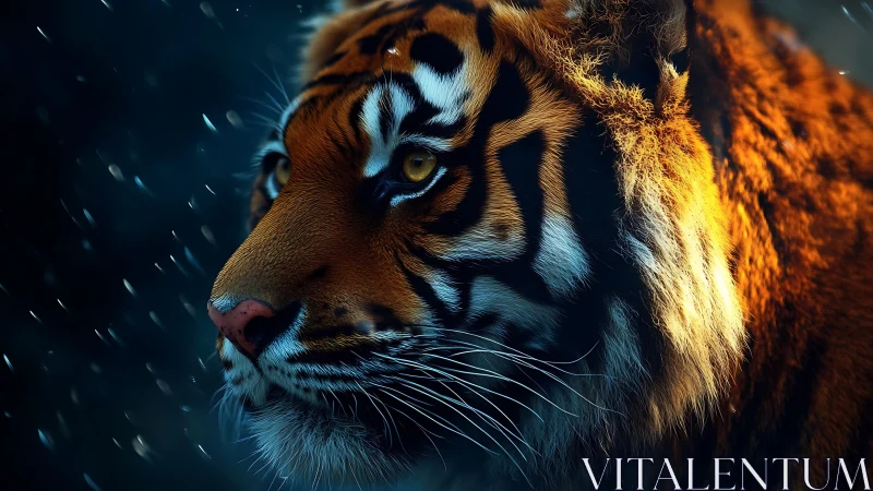 Photorealistic tiger portrait in dramatic rim lighting.