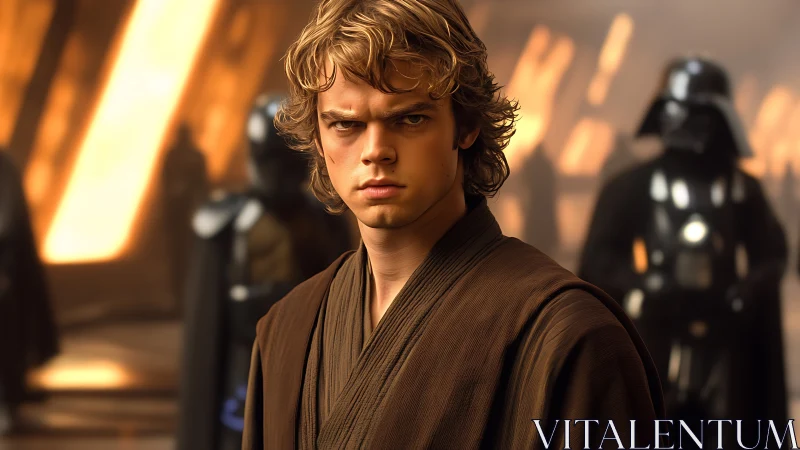 Cinematic Jedi portrait in dramatic studio lighting construct.