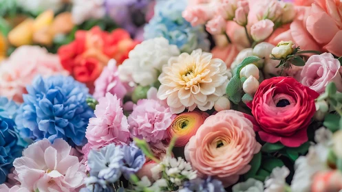 High-Saturation Floral Arrangement: Dahlia, Ranunculus & Rose Mix