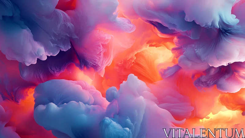 Colorful volumetric clouds form dense abstract digital field