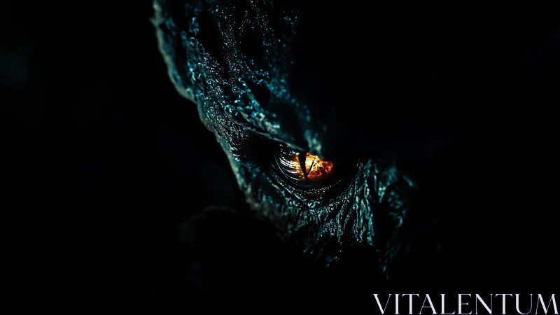 Close view of reptilian eye in low key digital rendering.