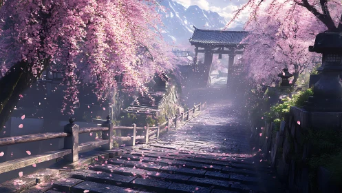 Cherry blossom stairway quietly escorts spring into light