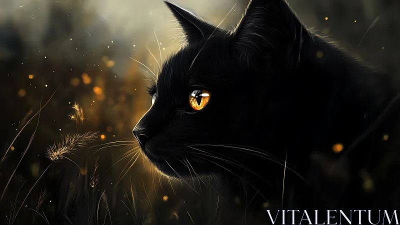 Black Cat with Golden Eyes in Atmospheric Lighting