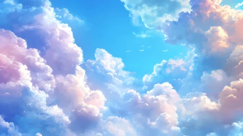 Soft pastel clouds against clear bright blue sky.