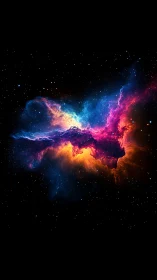 Radiant cosmic nebula glows against deep black space.