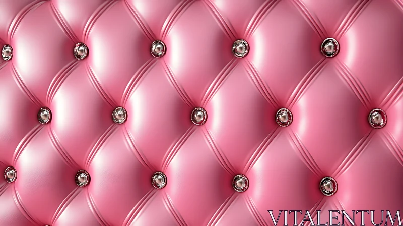 Luxurious pink tufted leather with diamond buttons gleams softly.