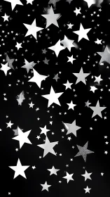 Silver star shapes scattered over deep black background.