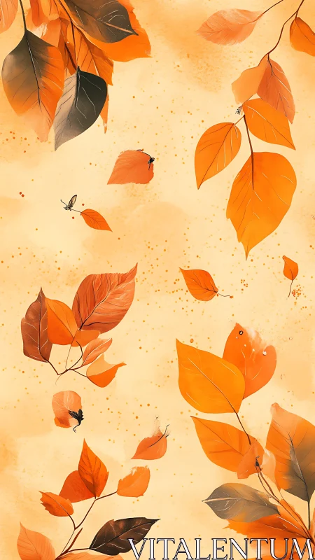 Orange foliage pattern with scattered insects on pale ground.