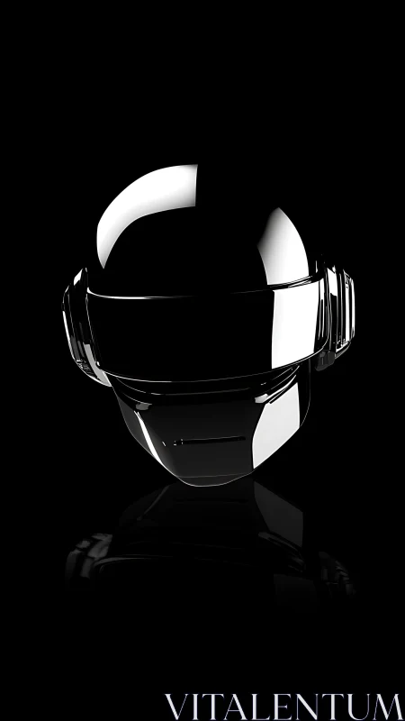 Chrome sci fi helmet emerges from darkness in sleek minimalism