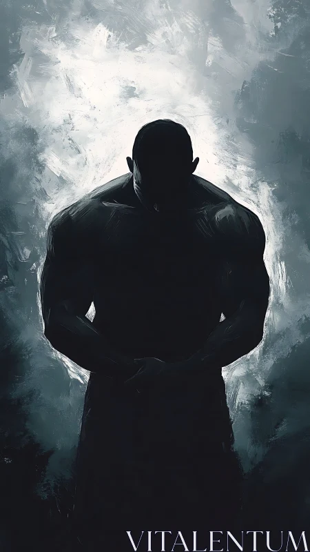 Shadowed muscular silhouette in stark monochrome backlight.