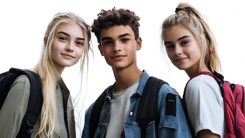 Diverse Teen Trio Portrait with Casual Contemporary Styling.