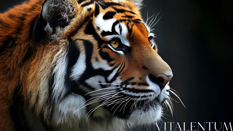 Regal tiger portrait gazes into shadowed wilderness evening