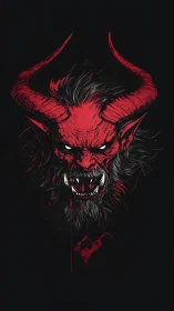 Digital painting of horned demon portrait with stark contrast.