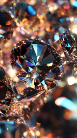 Photorealistic macro cut-diamond cluster with prismatic bokeh.
