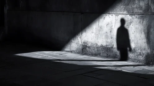 Lone shadow leans into a blade of alleyway light. Period.