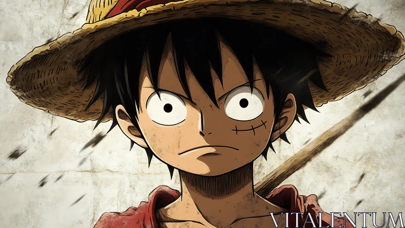Straw hat anime character in frontal close-up portrait.