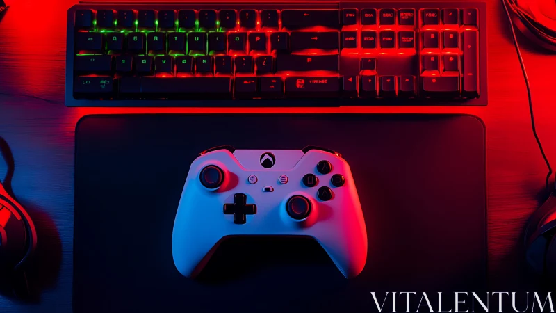 Nighttime gaming setup glows with colorful console energy