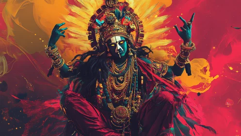 Digitally rendered deity figure with ornate costume elements.