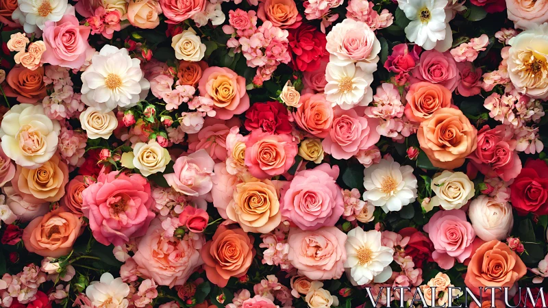 Floral Arrangement in Pink, Red, and Cream Tones.