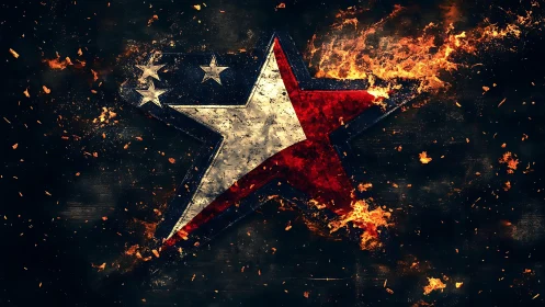 Star emblem in flaming motion on dark textured field.
