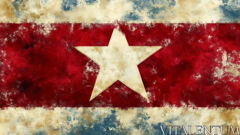 Weathered star blazes across a storm-worn crimson banner