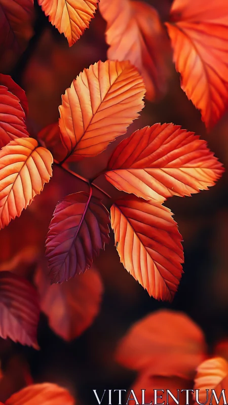 Autumn beech leaves glow with rich orange red backlighting