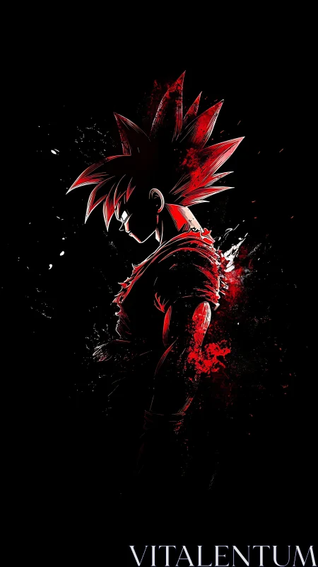 Fiery warrior silhouette stands charged in bold red light